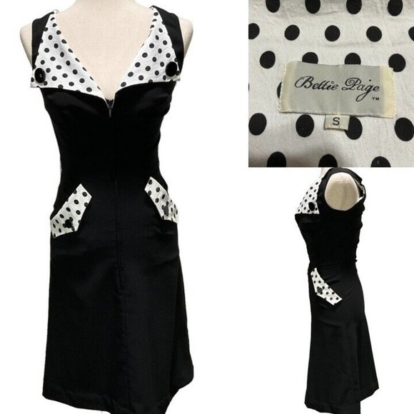 Tatyana Adrift Bettie Page S Wiggle Dress 50s Polka Dot Pinup Girl Rockabilly - Picture 1 of 14